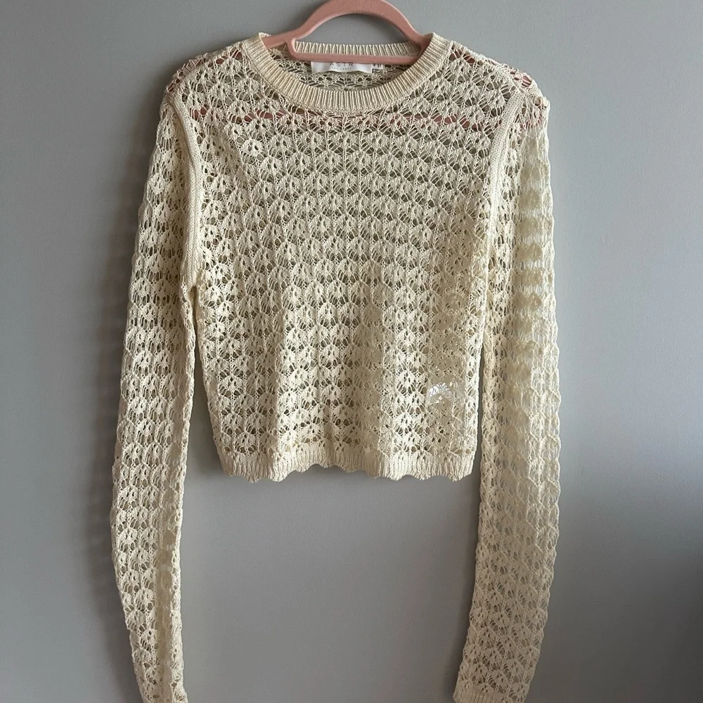 crochet ASTR the label long sleeve crop top